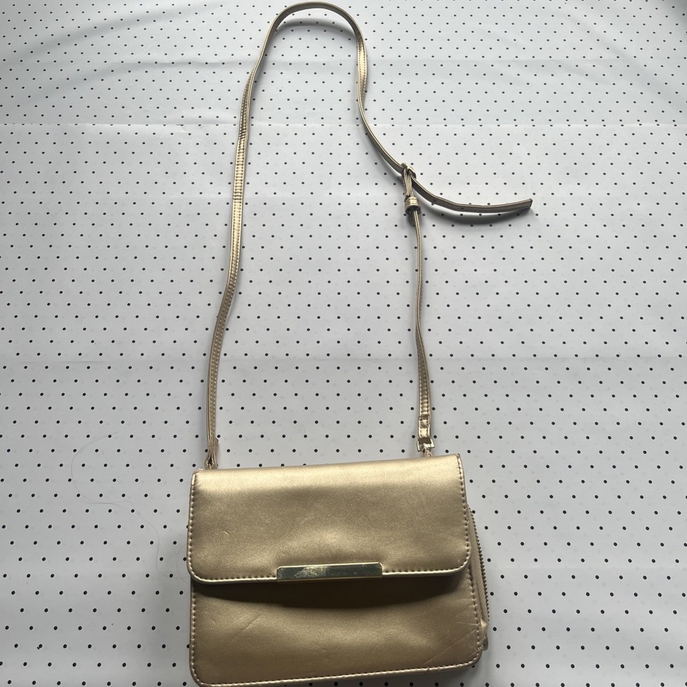 Metallic Gold Wallet Crossbody Bag Convertible Clutch Minimalist Purse Gold